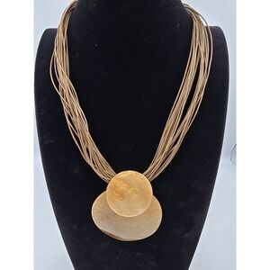 Natasha Brown Multi-Strand Cord Necklace with Layered Round Resin Pendants